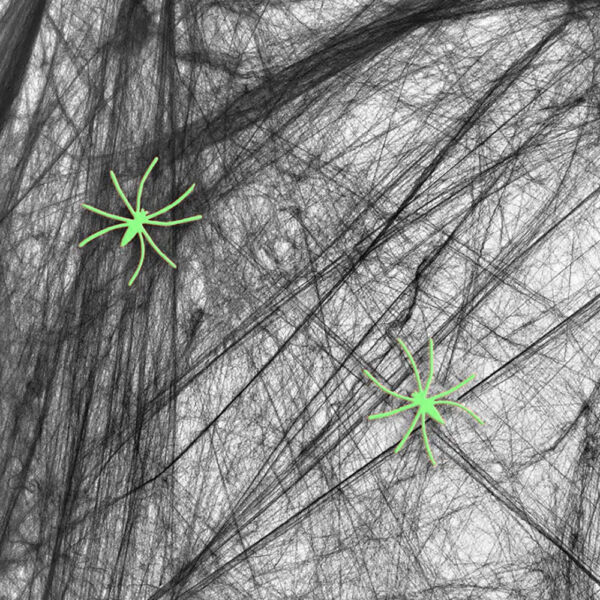 Fekete pókháló dekoráció, 2 db pókkal