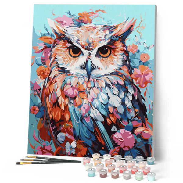 Figured'Art Számozott kifestő 40x50cm, Színes bagoly virágokkal