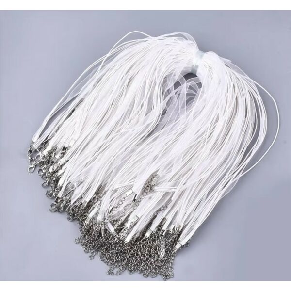 Organza nyaklánc viaszolt szállal, delfin kapoccsal, FEHÉR