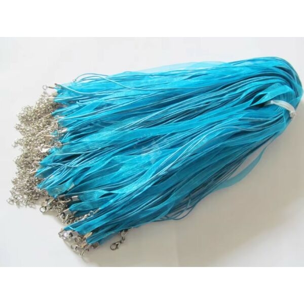 Organza nyaklánc viaszolt szállal, delfin kapoccsal, TÜRKIZ