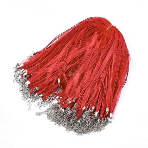 Organza nyaklánc viaszolt szállal, delfin kapoccsal, PIROS