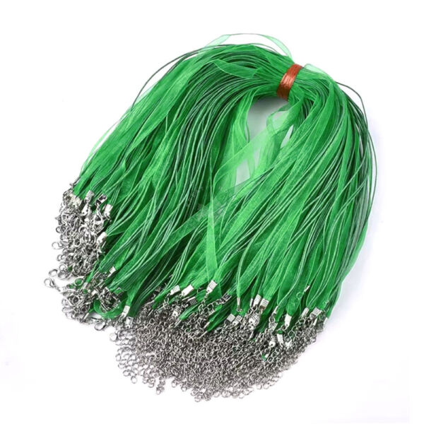 Organza nyaklánc viaszolt szállal, delfin kapoccsal, ZÖLD