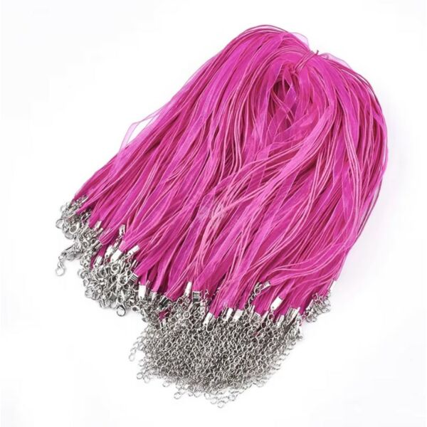 Organza nyaklánc viaszolt szállal, delfin kapoccsal, PINK