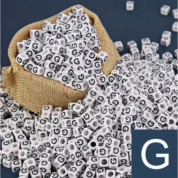 Műanyag kocka betűgyöngy 7x7mm  "G"