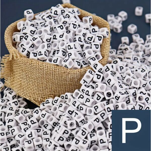 Műanyag kocka betűgyöngy 7x7mm "P"