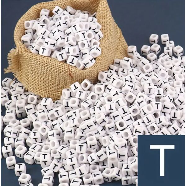 Műanyag kocka betűgyöngy 7x7mm "T"