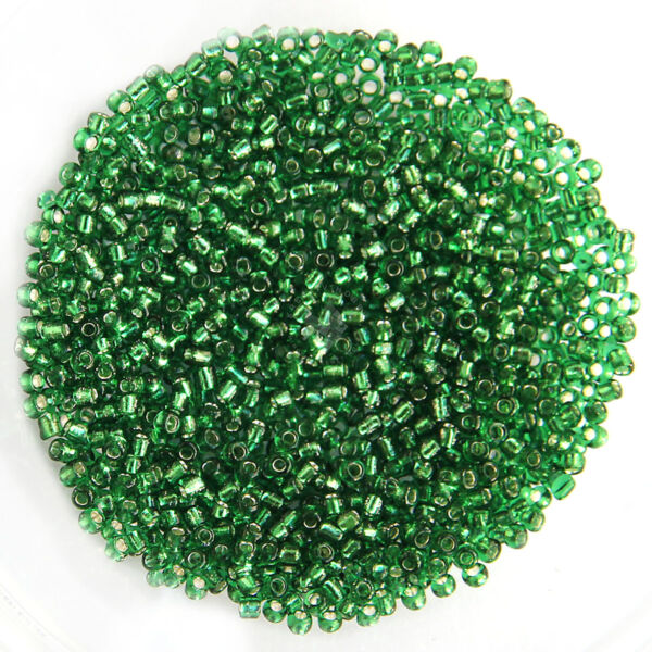 Kásagyöngy ezüstközepű, Zöld 2mm 15g/cs