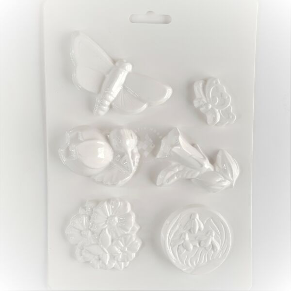 Műanyag öntőforma - Virágok és lepkék 6db