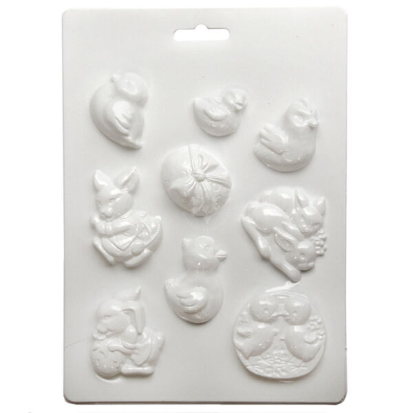 Műanyag öntőforma - Húsvéti tojás, nyuszi, csibe 9db