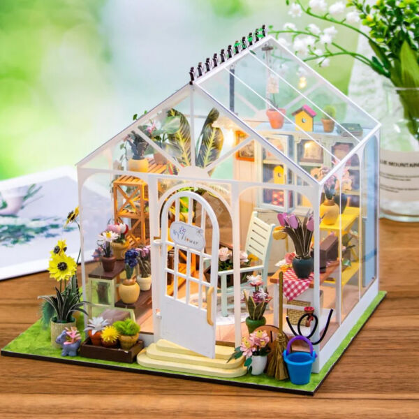 miniatűr házikó - Üvegház napraforgókkal