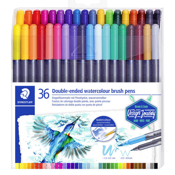 STAEDTLER Design Journey, kétvégű aquarell ecsetfilctoll készlet, 36db