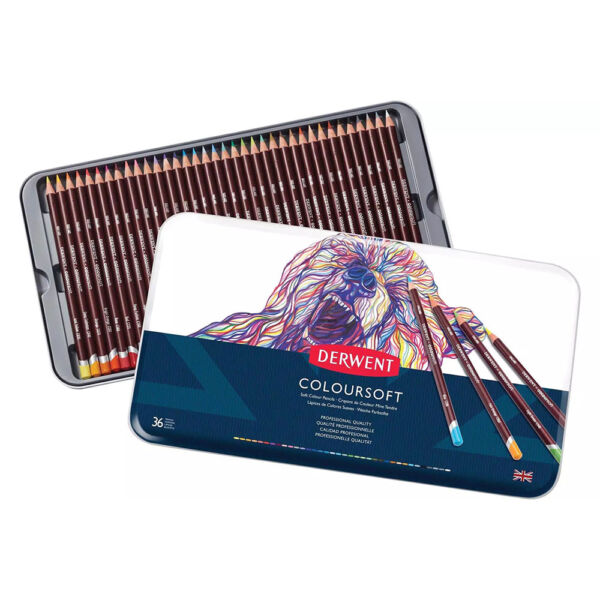 Derwent - Coloursoft színes ceruza készlet fémdobozban, 36 szín