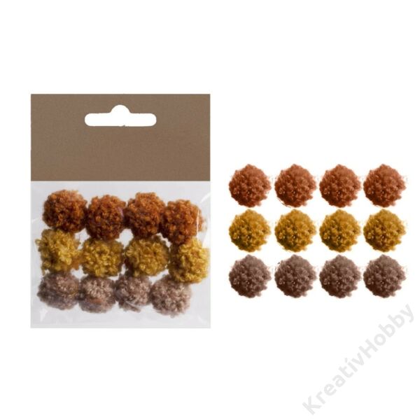 Pompon bolyhos 15mm, 12db/cs BARNA ÁRNYALATOK