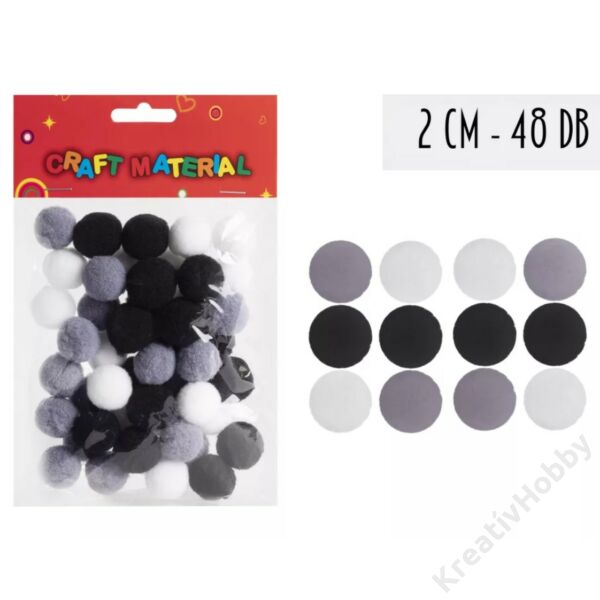 Pompon 20mm, 48db/cs FEKETE/FEHÉR/SZÜRKE