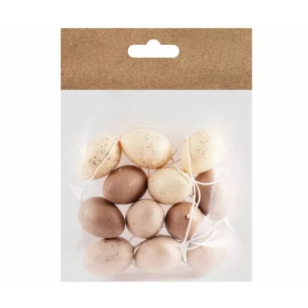 Dekor műanyag tojás 3x4cm natúr/barna 12db/cs