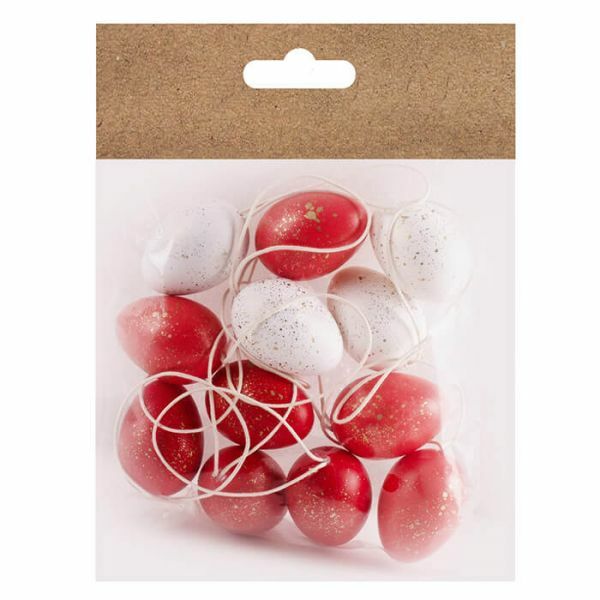 Dekor műanyag tojás 3x4cm piros/fehér 12db/cs