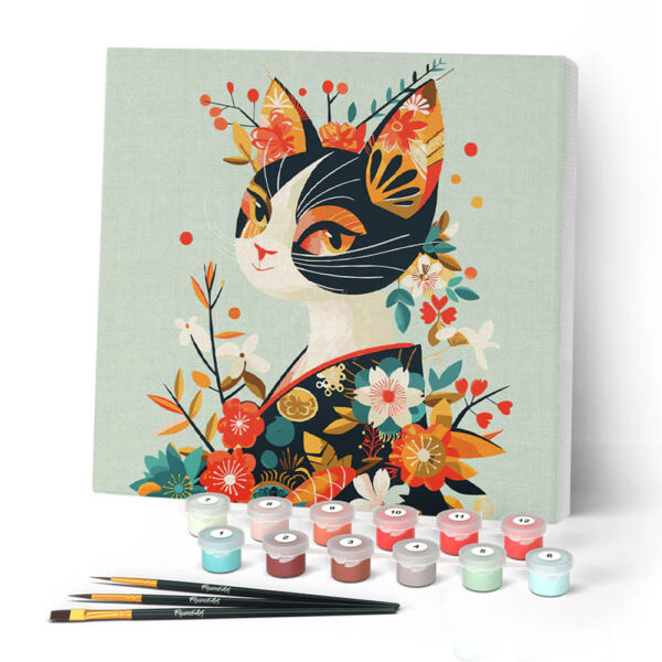 Figured'Art Számozott kifestő 20x20cm, Gésa cica kimonóban