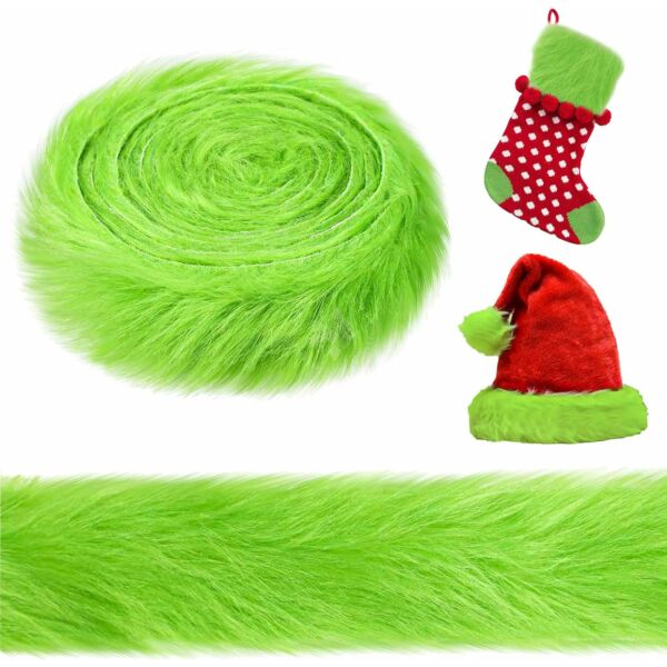 Szőrme szalag hosszú szőrű, 10cmx1,5m GRINCSZÖLD