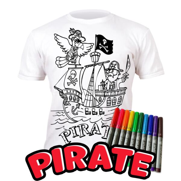 Újraszínezhető póló - Kalóz, 5-6 éves korosztály