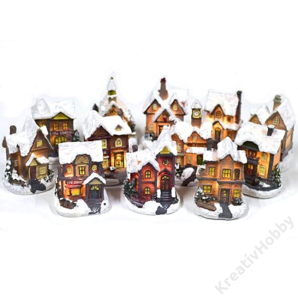 Téli házikó ,ledes 9x6x4cm TOY SHOP