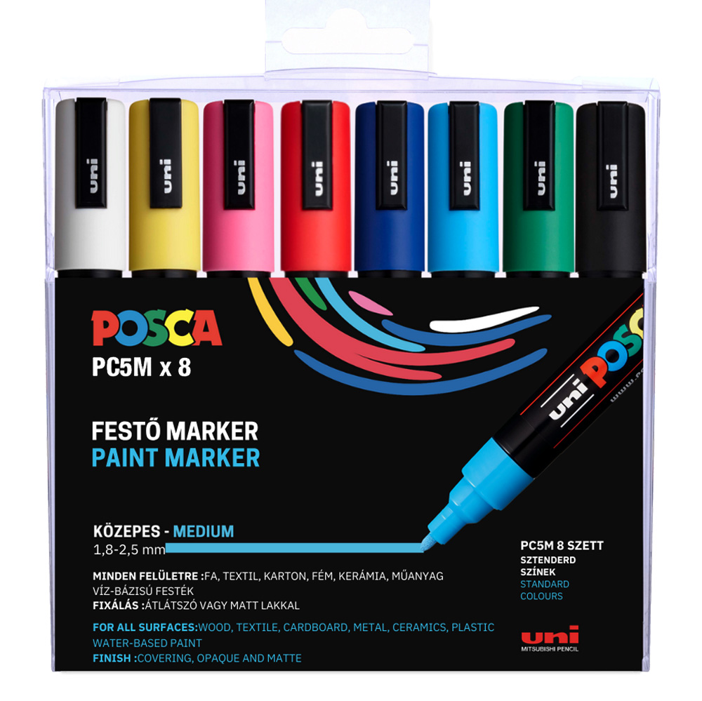 UNI POSCA KÉSZLET PC-5M, 8db sztenderd színek
