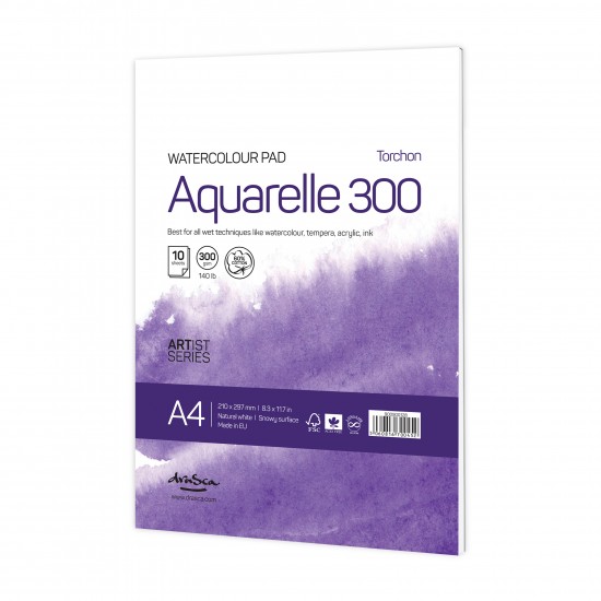 Watercolour pad glued Aquarelle Torchon 300g 60% NW, 10sh, A4