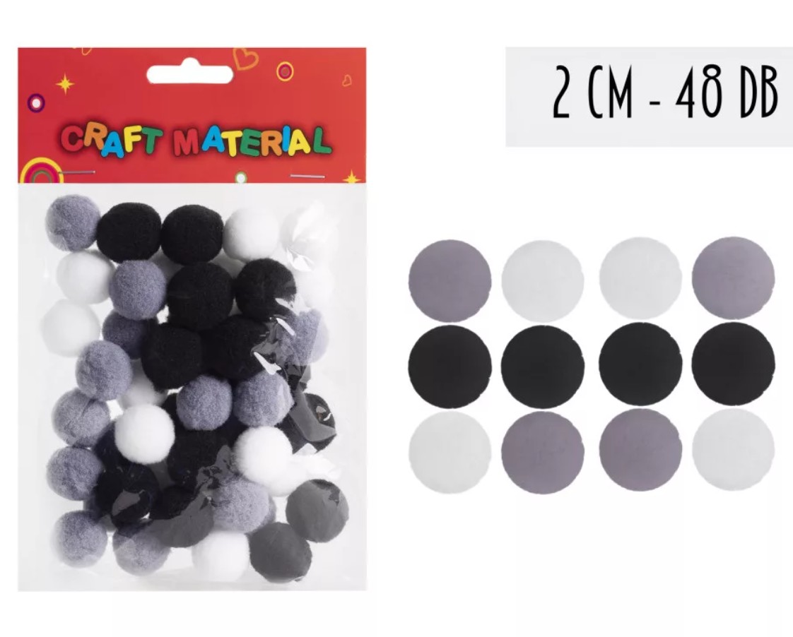 Pompon 20mm, 48db/cs FEKETE/FEHÉR/SZÜRKE