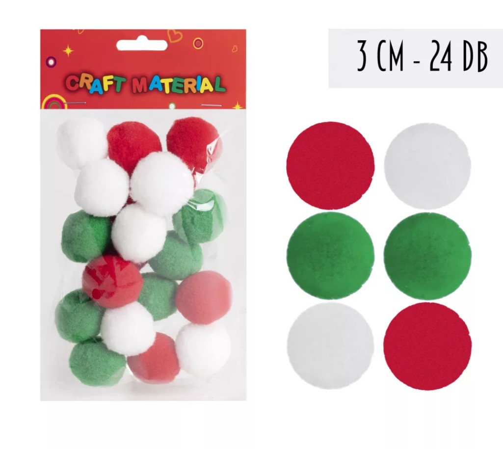 Pompon 30mm, 24db/cs PIROS/FEHÉR/ZÖLD