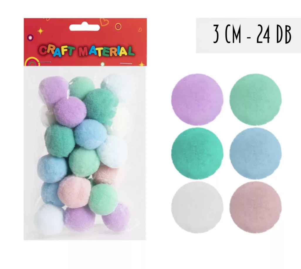 Pompon 30mm, 24db/cs PASZTELL SZÍNEK