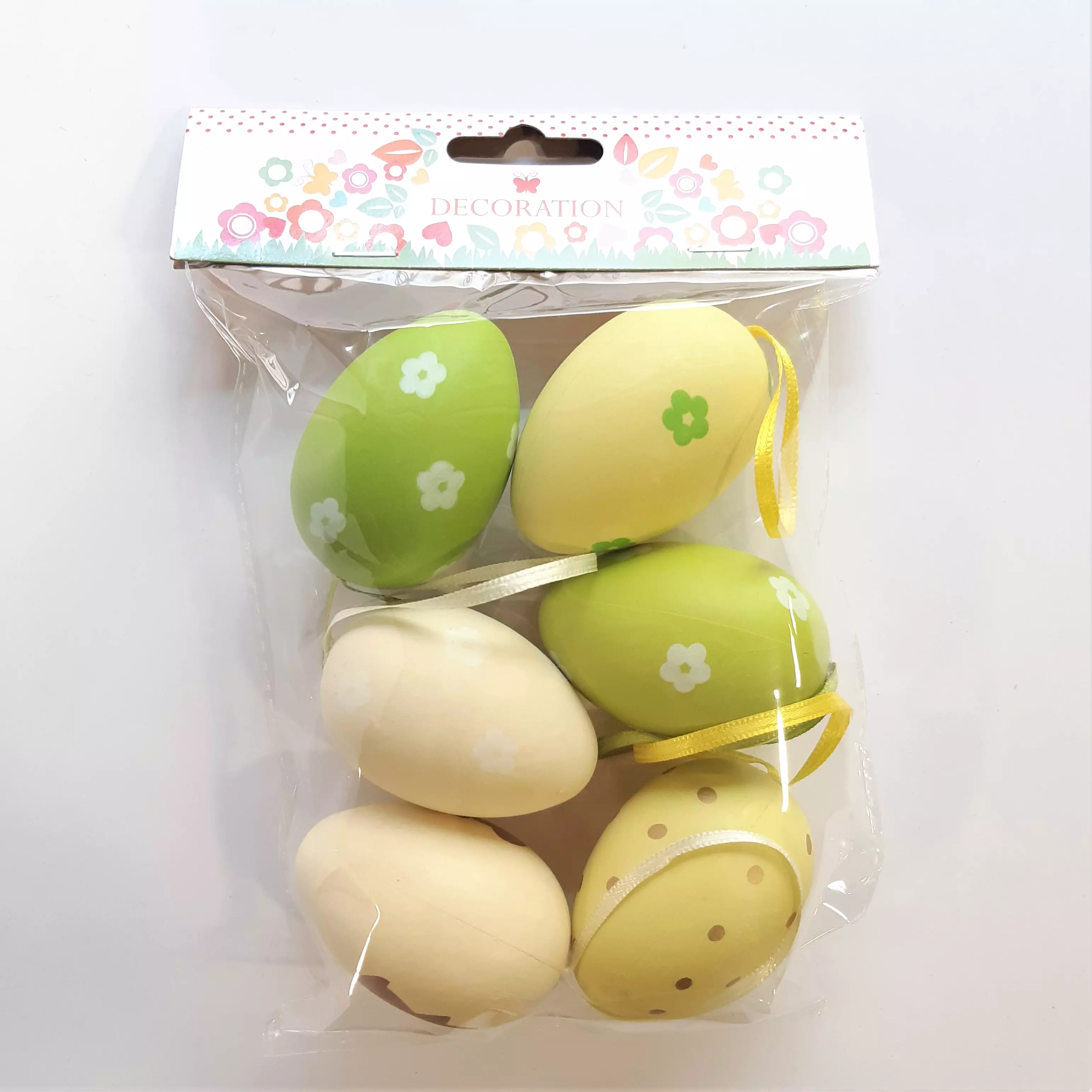 Lógatható húsvéti tojások 6cm, zacskóban, 6db/cs, zöld színek